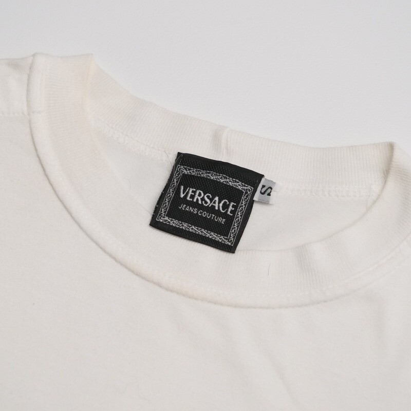 TH4663◇イタリア製 VERSACE/ヴェルサーチ ジーンズ クチュール メンズS 半袖 ロゴプリント Tシャツ カットソー ホワイト系の画像6