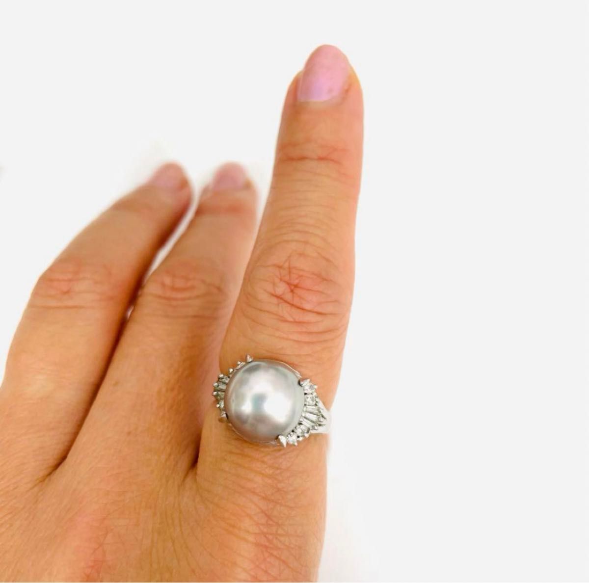 美品 リング 指輪 プラチナ Pt900  ブラックパール　ダイヤモンド　リング
