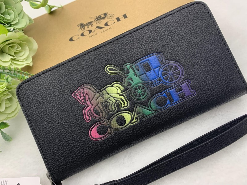 コーチ COACH 長財布 財布 レディース メンズ キャリッジ 馬車 ロゴ ストラップ付 レザー レインボー ファッション C7458 C346_画像2