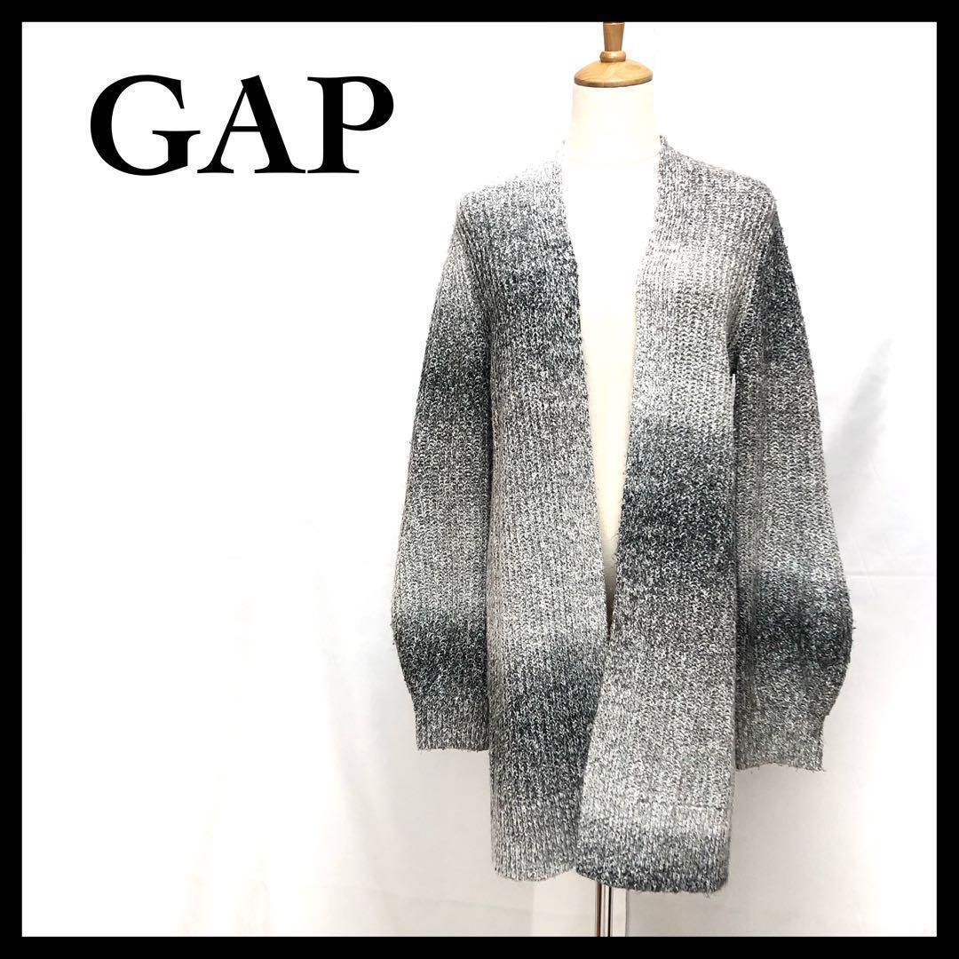 GAP ギャップ ニット ロング　カーディガン 長袖 ボーダー風 グレー XS_画像1