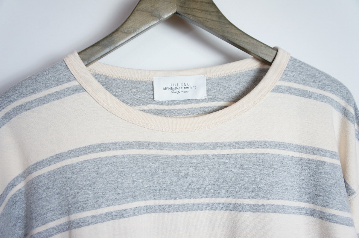 21SS UNUSEDアンユーズド BORDER LS ボーダー ロングスリーブ Tシャツ 長袖 カットソー US1949 灰ベージュ120O_画像5