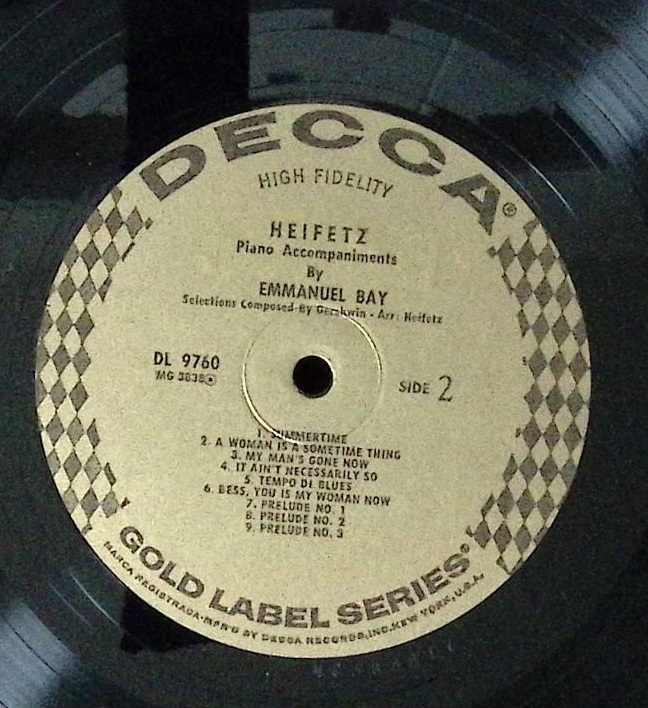 【希少】名手ハイフェッツ プレイズ ガーシュウィン他 ヴァイオリン小品集 米Decca 初期金ラベル盤 DL9760の画像5