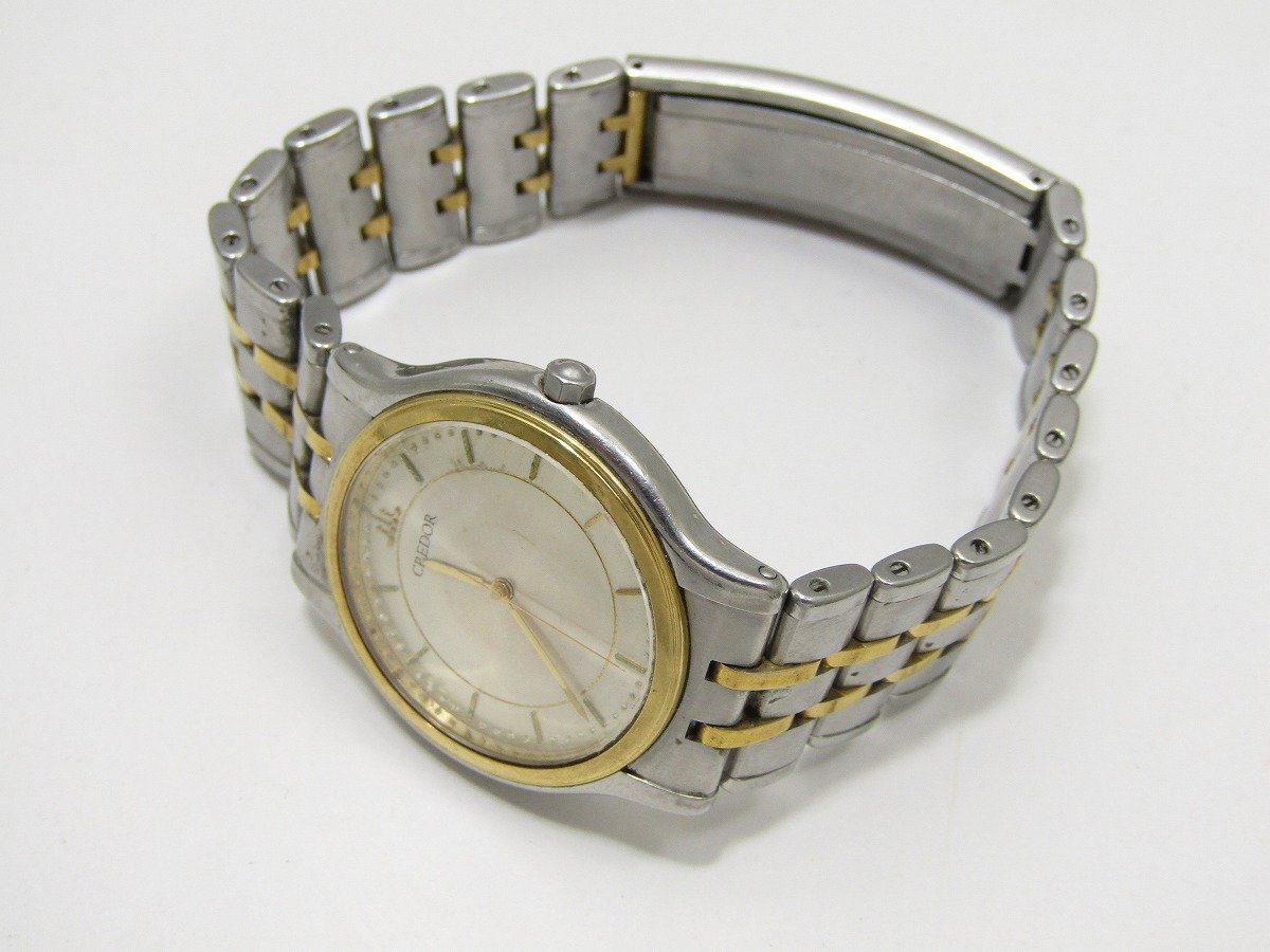 1円スタート 稼働品 SEIKO セイコー CREDOR クレドール メンズ腕時計 クォーツ 18KT SS シルバー文字盤 コンビ 9571-6020の画像3