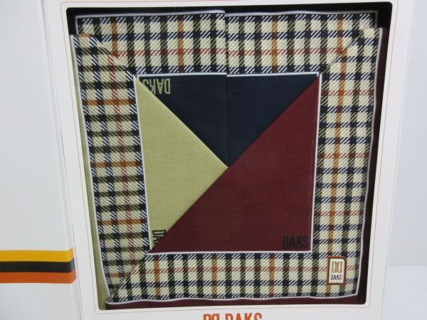 * unused storage goods DAKS Dux men's handkerchie 3 sheets entering check pattern origin boxed present condition delivery 