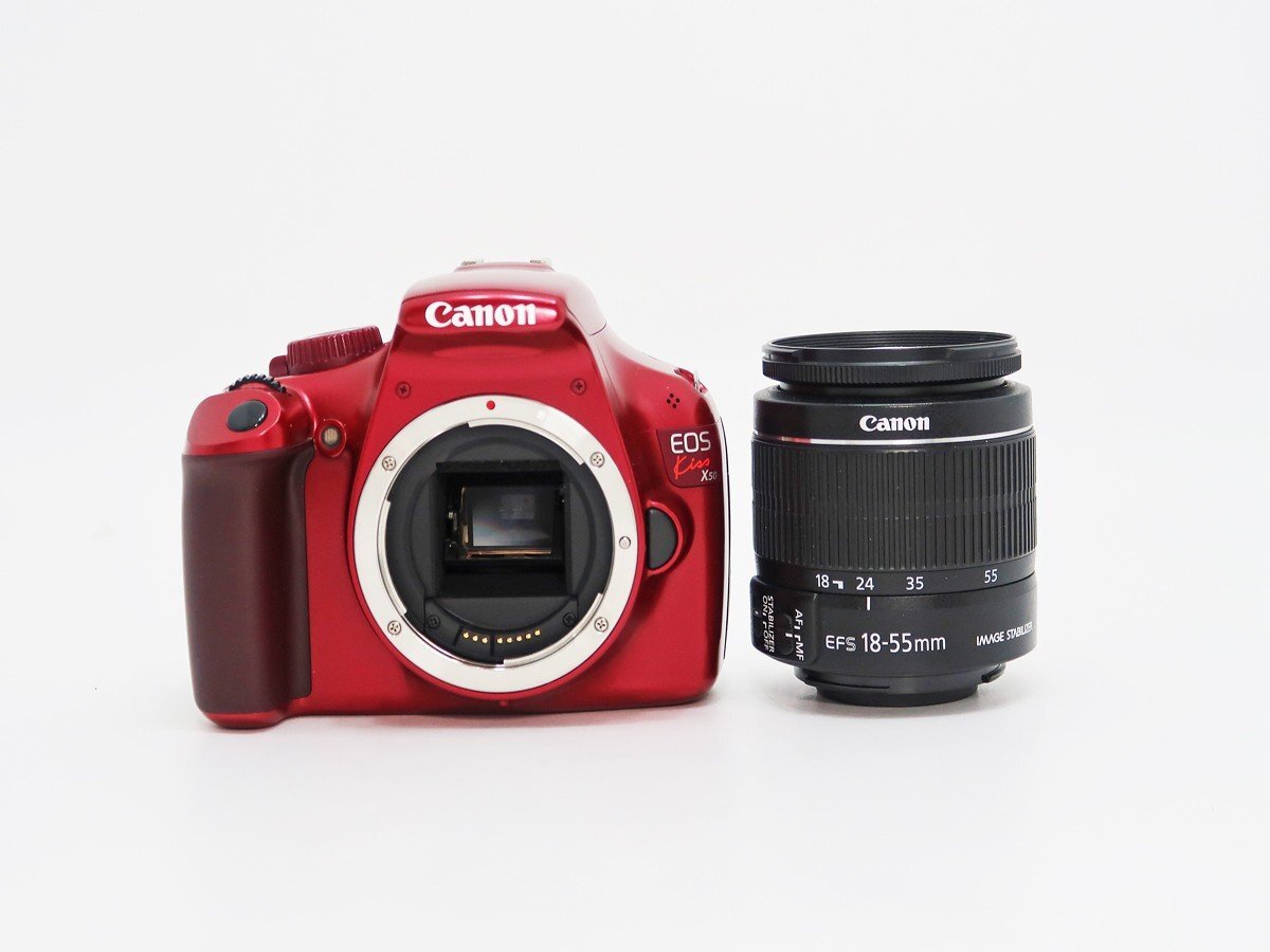 ◇【Canon キヤノン】EOS Kiss X50 EF-S 18-55 IS II レンズキット デジタル一眼カメラ レッド_画像1