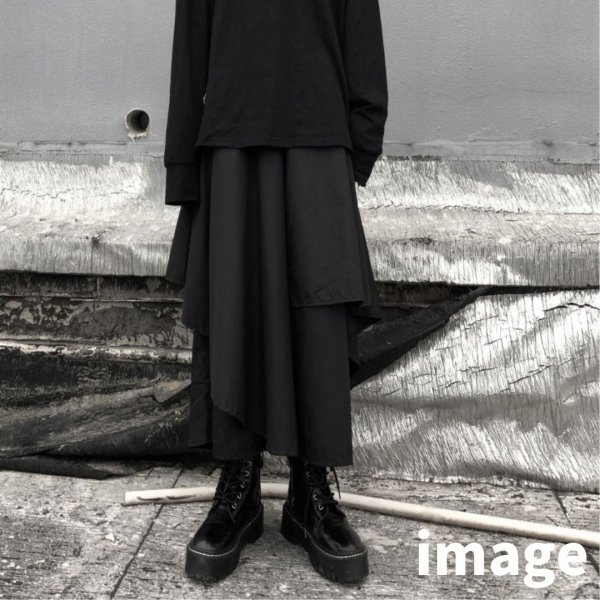 サルエルパンツ フレアパンツ 無地 メンズ レディース ユニセックス ブラック スカート ワイド 袴 ロング_画像6