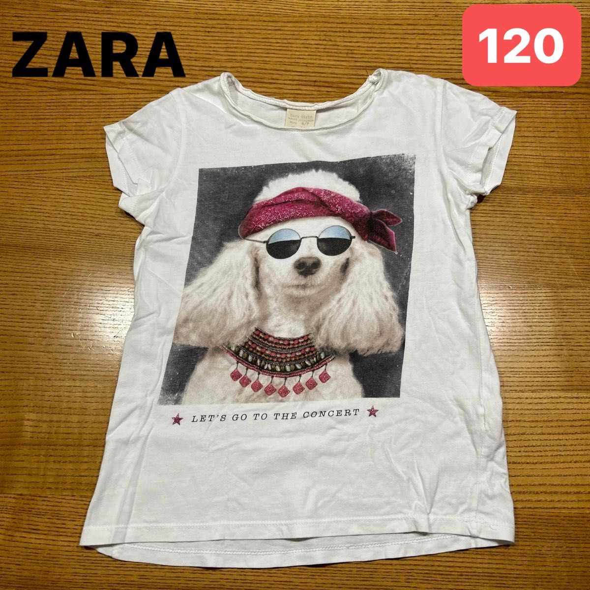 【ZARA】(USED)半袖Tシャツ 白 ホワイト サングラス ワンちゃん プリント 6/7(122cm) 女の子 キッズ