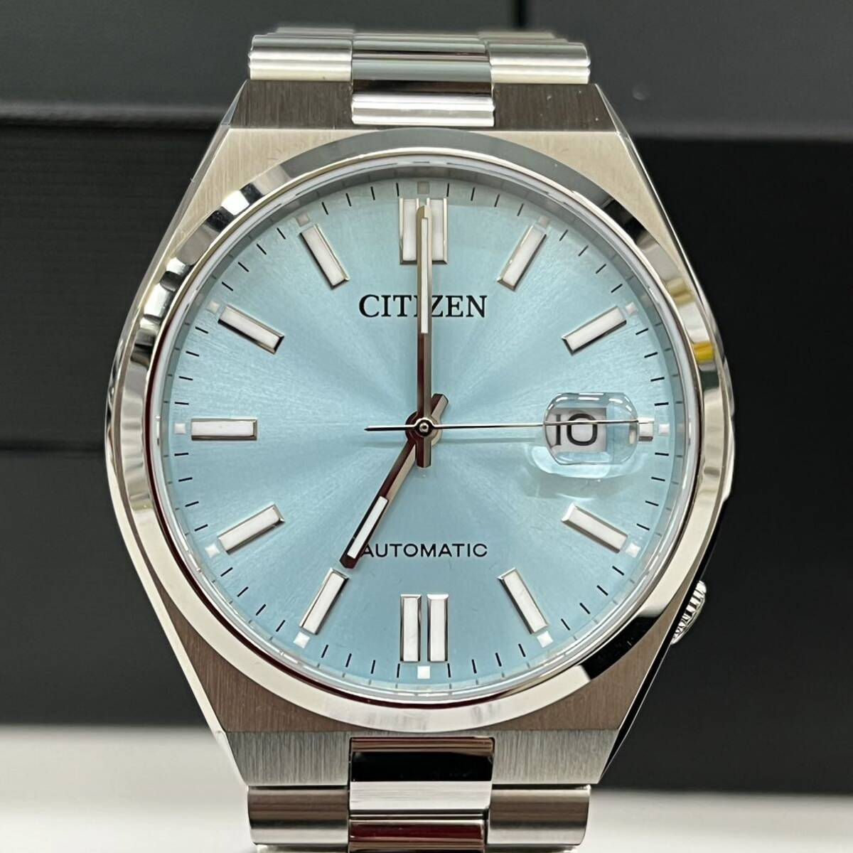 B556【極美品】/ CITIZEN 8210-S126967 自動巻き ターコイズブルー 裏スケ ツヨサコレクション シチズン ティファニーブルー TSUYOSAの画像1