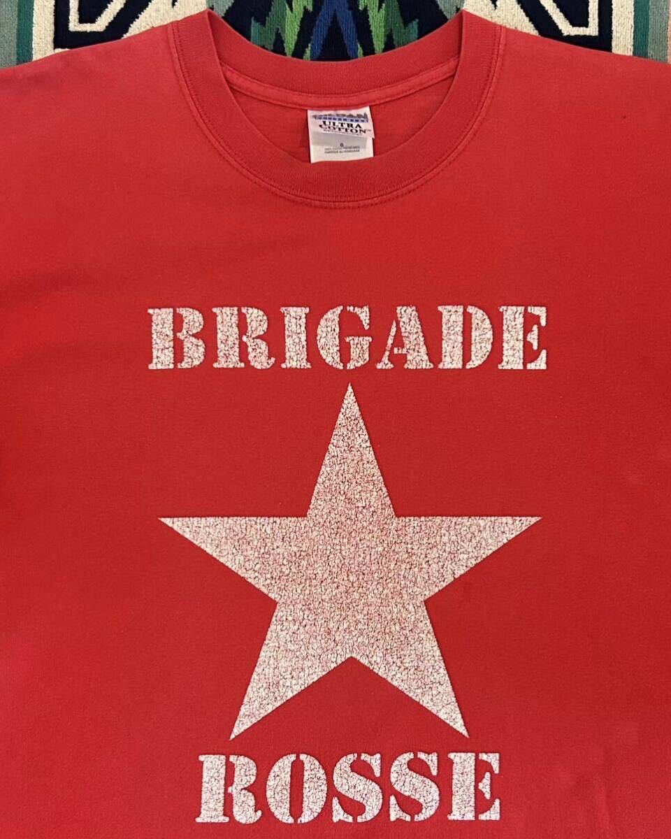 ‘90s〜’00s★BRIGADE ROSSE(赤い旅団) Logo Printed Tee★GILDAN(プリント/2枚タグ)ボディ★Joe Strummer/The Clash/RAR★Stencil Font★_ステンシルフォントで赤地×白プリント