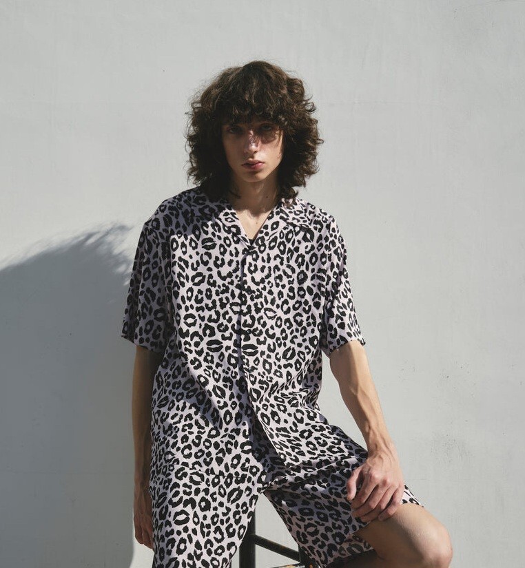 キムタク着 MINEDENIM Lips Leopard Print Open Collar SH キムタク着 MINEDENIM Lips Leopard Print Open Collar SH