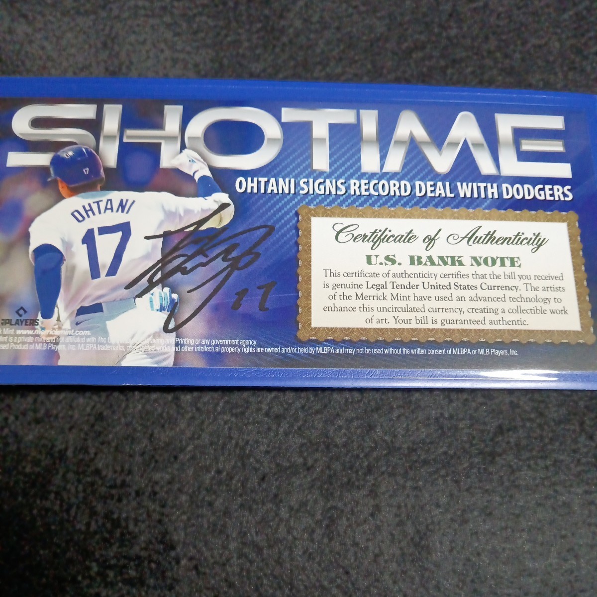 大谷翔平 ドジャース MLB公式商品 サイン アメリカ 限定2ドル紙幣 SHOHEI OHTANI Shotime LA DODGERS USA 証明書&ホルダー付の画像4