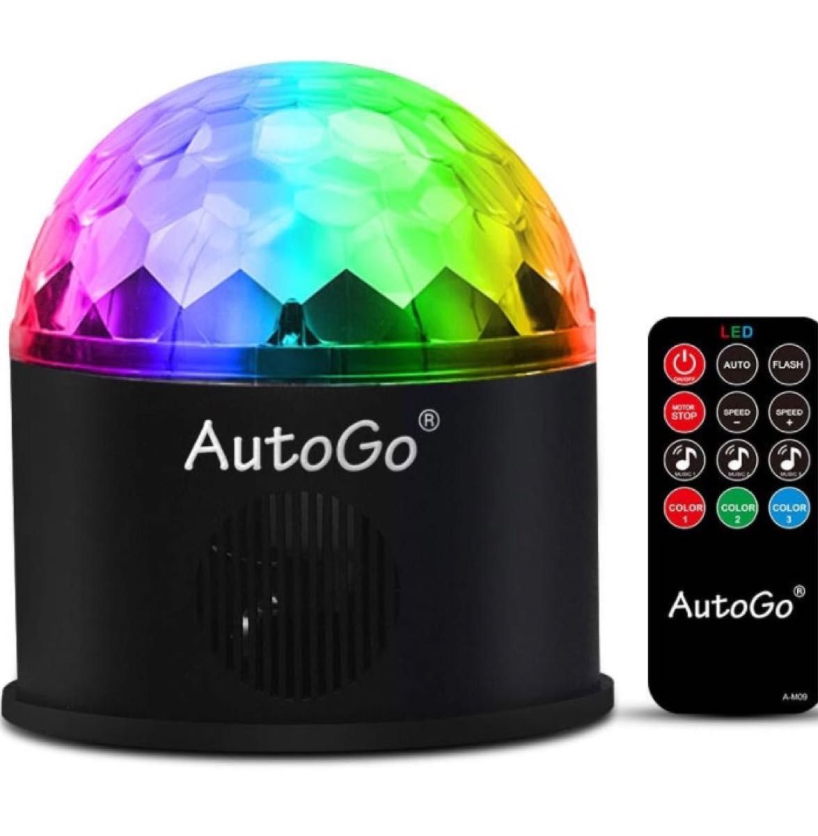 【未使用】ミラーボール ディスコライト/9色RGB/LEDステージ舞台照明 リモコン付き 音声起動 水晶回転式 USB給電式
