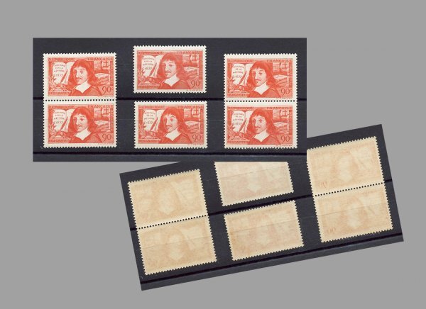 フランス・1937年 ルネ・デカルト ・6 枚ブロック・MNH・価値のある切手_画像1