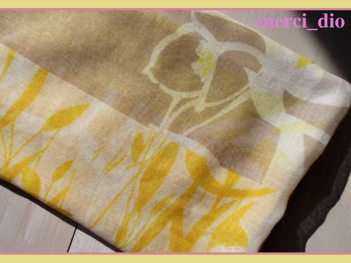  Ships SHIPS lemon yellow flower leaf design large size stole scarf gray ju cotton cotton unused new goods Tomorrowland 