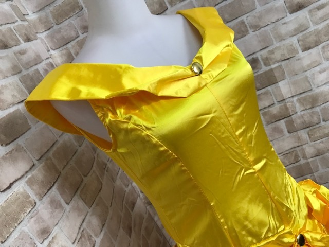 e28180●ロングドレス 衣装 レモンイエロー サテン Sの画像2