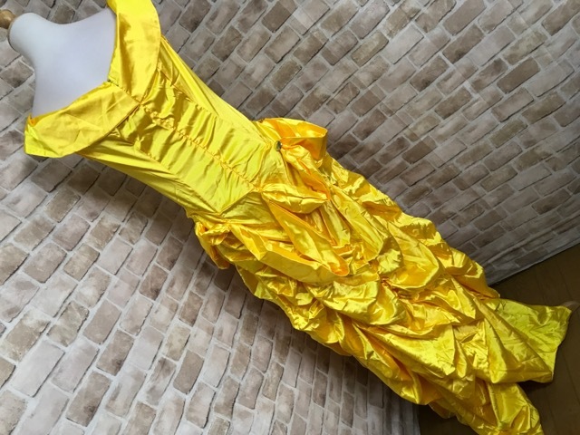 e28180●ロングドレス 衣装 レモンイエロー サテン Sの画像3