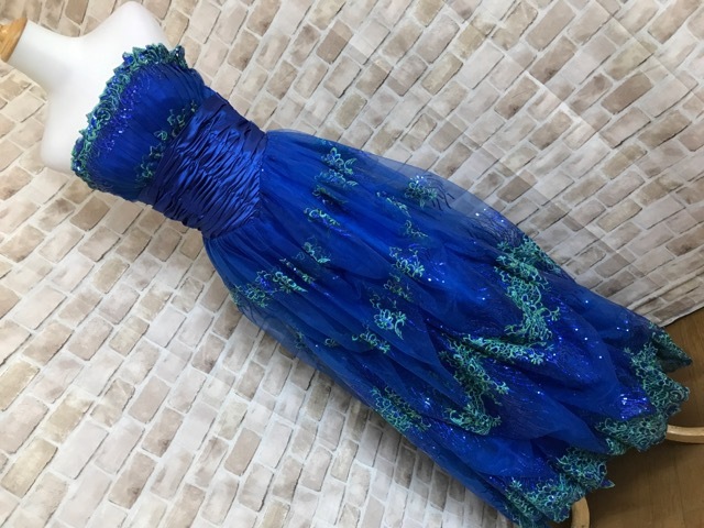 e30053■Mei Mei ロングドレス 衣装 ブルー チュール スパンコール Mの画像1