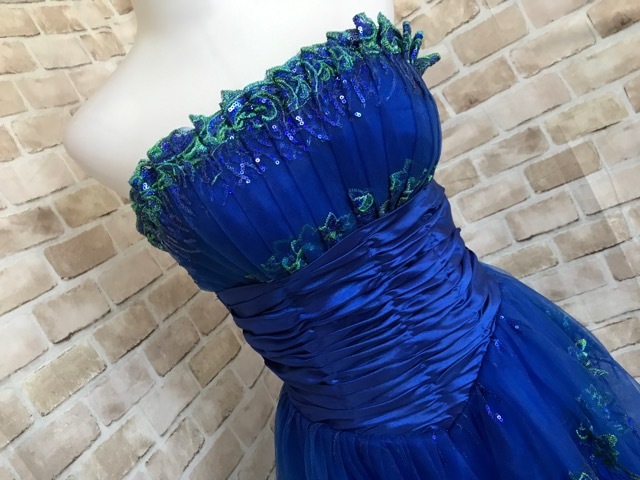 e30053■Mei Mei ロングドレス 衣装 ブルー チュール スパンコール Mの画像2