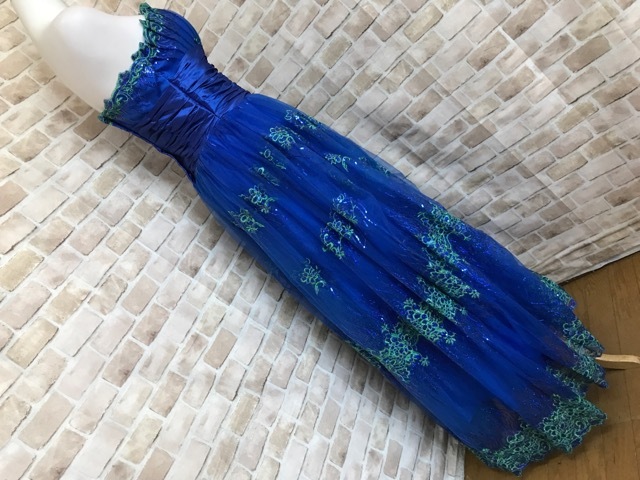 e30053■Mei Mei ロングドレス 衣装 ブルー チュール スパンコール Mの画像3