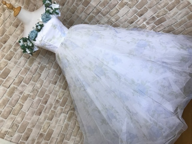 f15006■JEAN PAUL　衣装　ロングドレス　花柄チュール　フラワーモチーフ　フランス製　_画像1