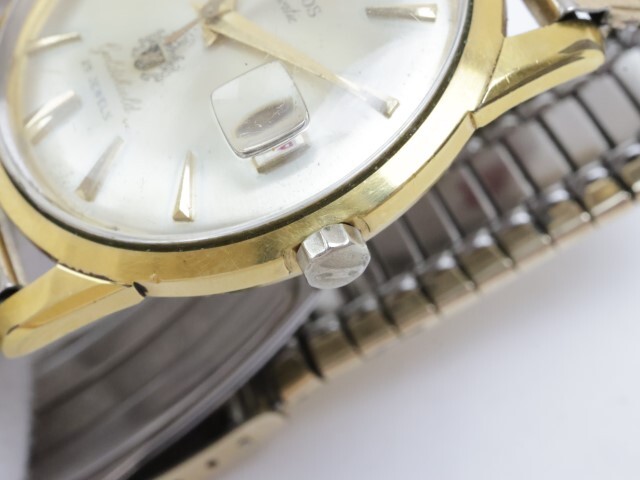 2404-683 テクノス オートマチック 腕時計 ゴールドシールド 25石 日付 金色の画像2