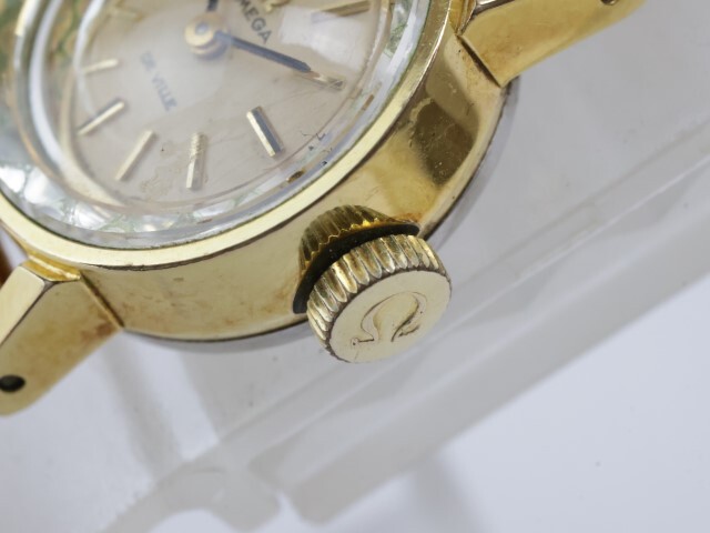 2405-548 オメガ 手巻き式 腕時計 OMEGA デビル 金色 カットガラス メッシュブレス_画像2