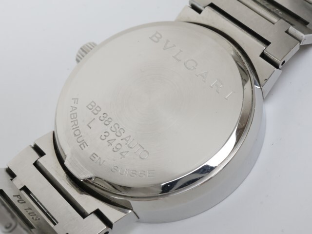 2405-565 ブルガリ オートマチック 腕時計 BVLGARI BB38SS AUTO ブルガリブルガリ 日付 黒文字盤 純正ブレス_画像6