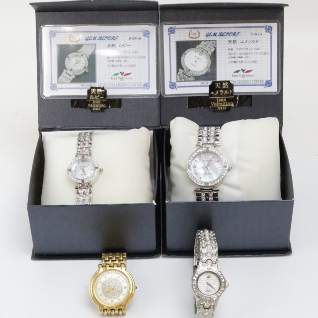 2405-509 アイザックバレンチノ 他 4本セット クオーツ 腕時計 ルビー サファイヤ ダイヤ ビジュー装飾 美品有りの画像1