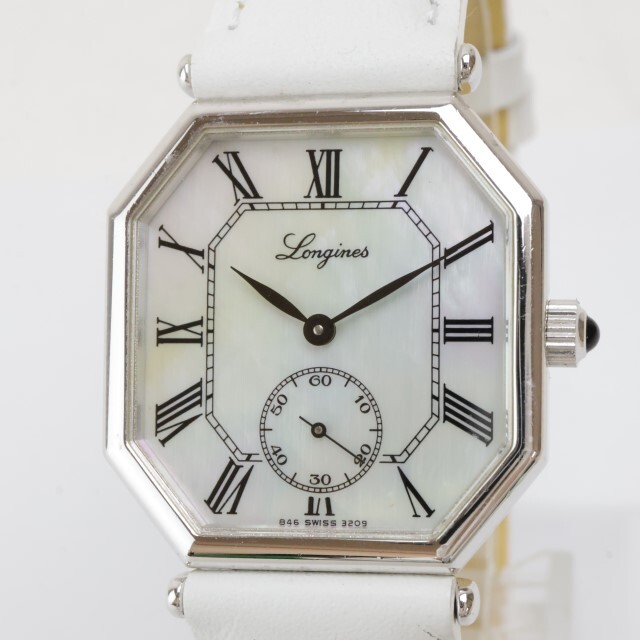 2405-549 ロンジン 手巻き式 腕時計 LONGINES 150周年モデル 銀色 オクタゴンケース シェル文字盤 スモールセコンド_画像1