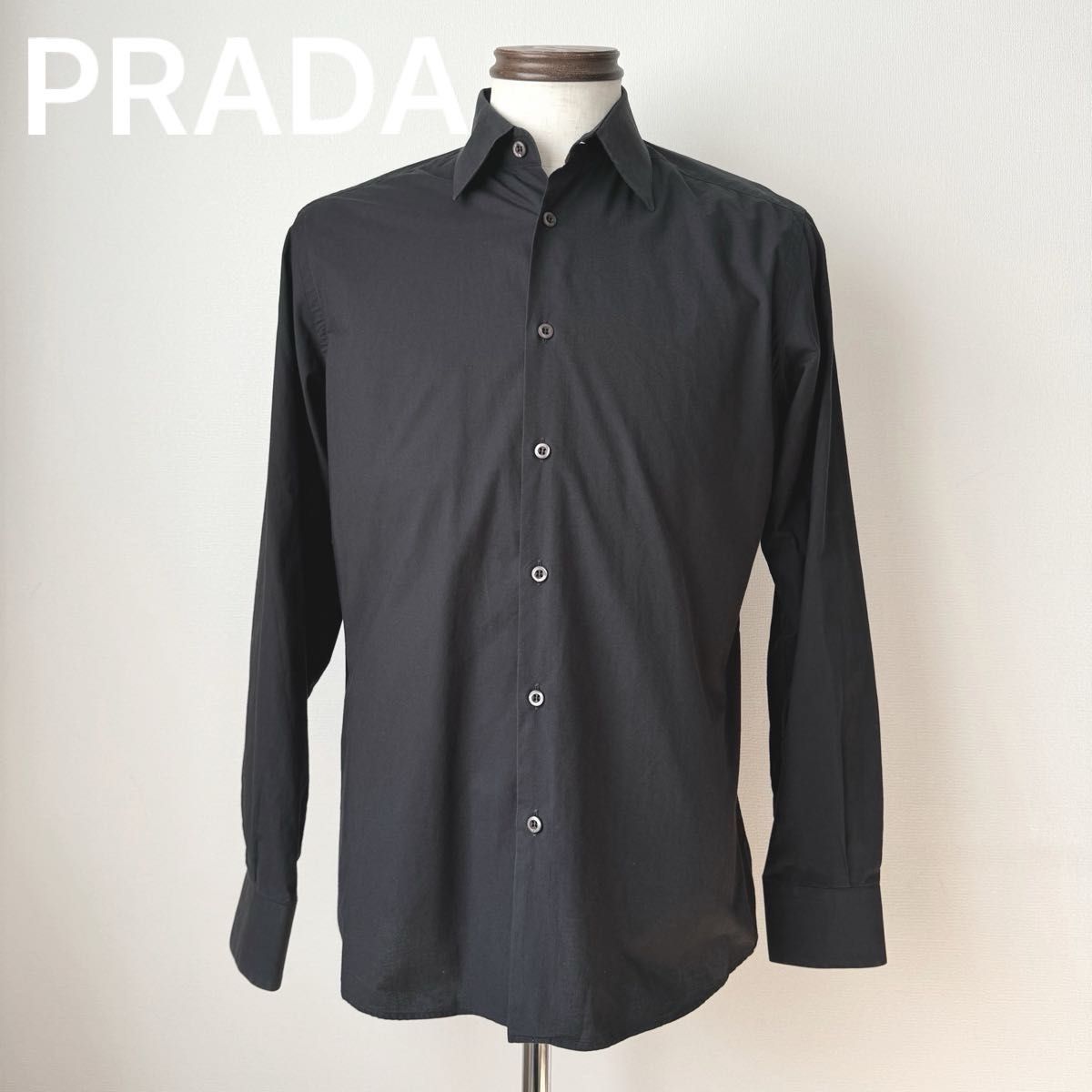 PRADA 37サイズ　ドレスシャツ　コットン100% 黒　used クリーニング済　全体色褪せありのため訳あり　プラダジャパン