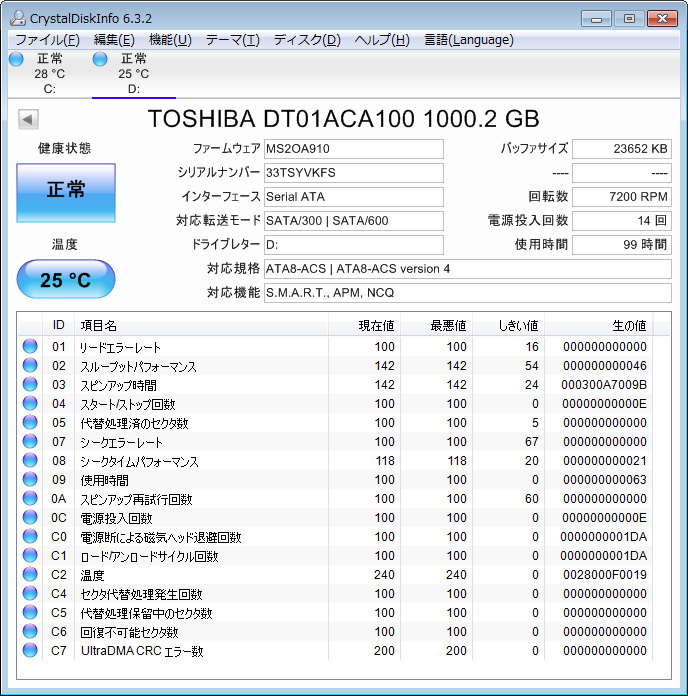 ★ 1TB ★ TOSHIBA 【 DT01ACA100 】 7200回転　新同品 ★VKFS_現品の情報です。