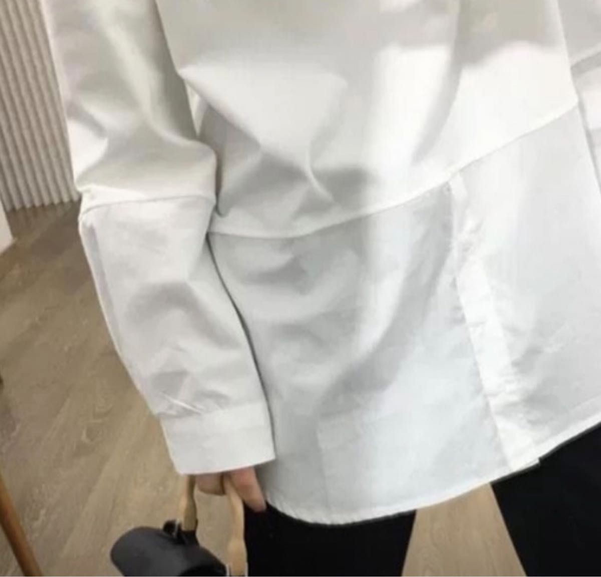Mサイズ 長袖 白シャツ 異素材 ドッキングシャツ オーバーサイズ チュニック レイヤード 無地
