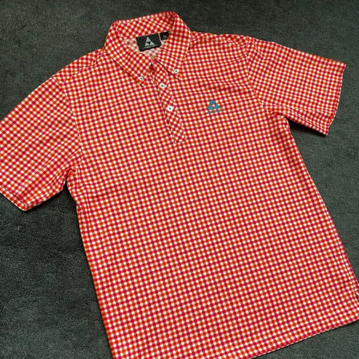 FISCHER ゴルフウェア　 ポロシャツ 半袖　速乾　ギンガム　チェック　赤　朱色　鮮やか　オシャレ　派手　
