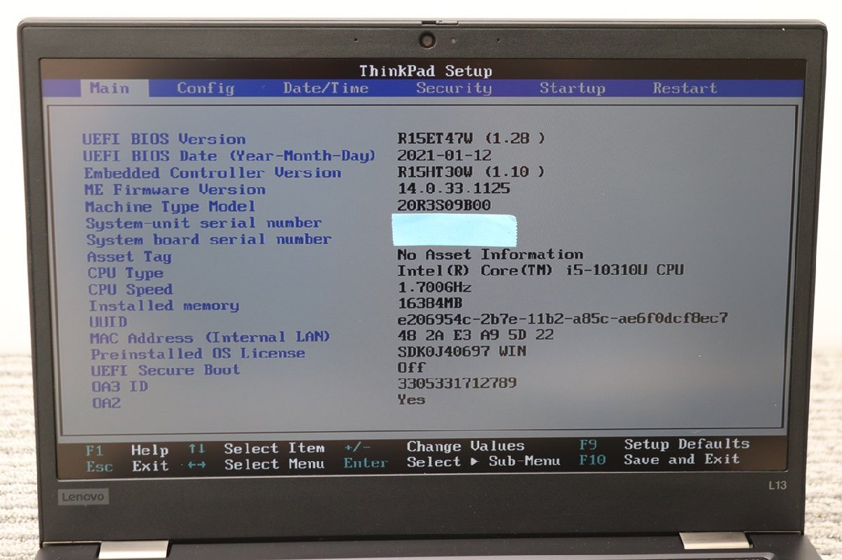 N[ junk ]LENOVO / ThinkPad L13 / CPU:core i5-10310U@1.70GHz / memory :16G / SSD: less 