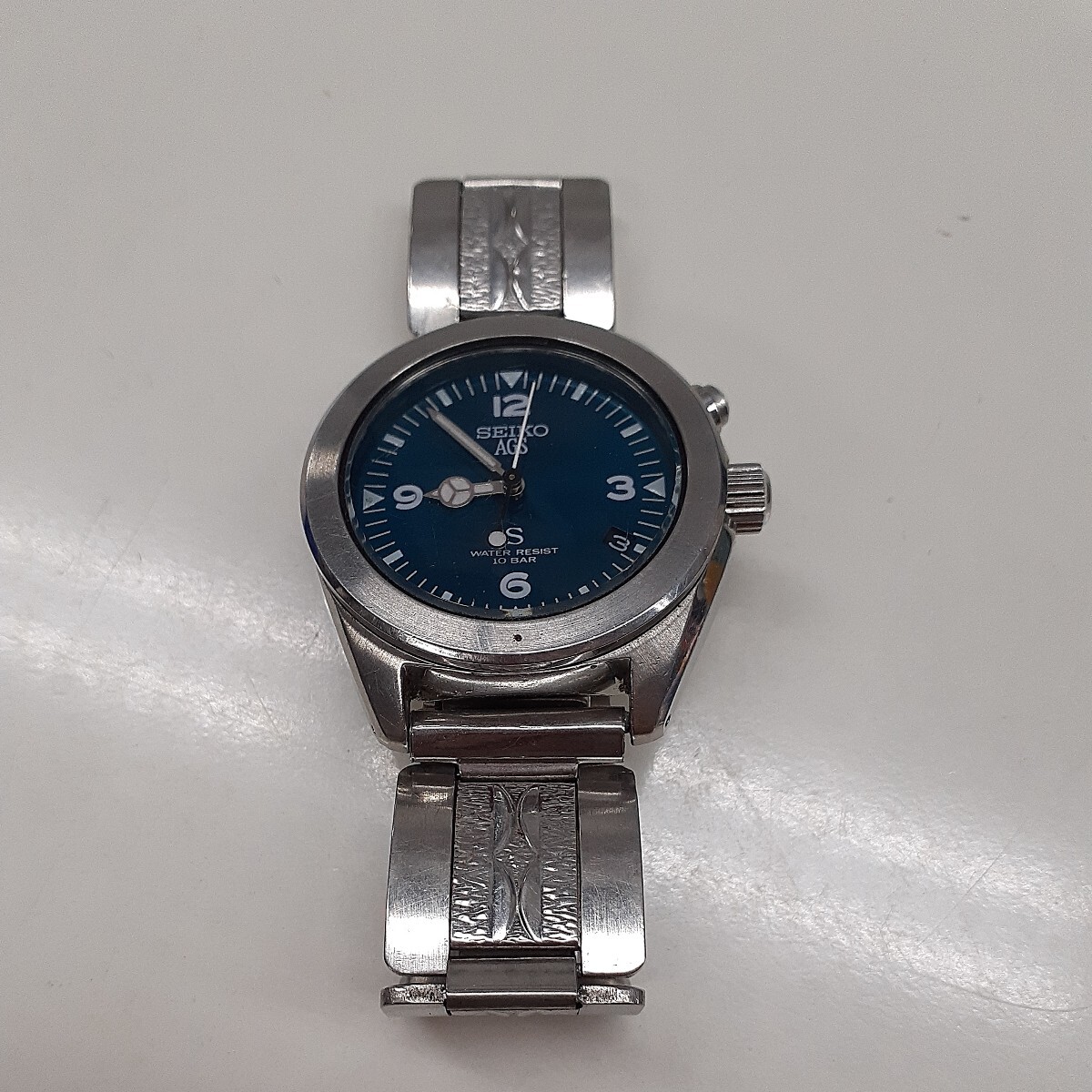 SEIKO AGS セイコー 腕時計 グリーン文字盤 5M22-6C30 自動巻き リューズ固着 ジャンク品　ま_画像5