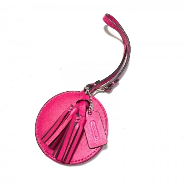  Coach COACH key holder ( charm ) - leather pink mirror / tassel beautiful goods key holder 