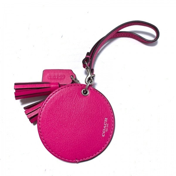  Coach COACH key holder ( charm ) - leather pink mirror / tassel beautiful goods key holder 