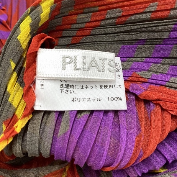 プリーツプリーズ PLEATS PLEASE ストール(ショール) - ポリエステル レッド×パープル×マルチ プリーツ 美品 マフラー_画像2