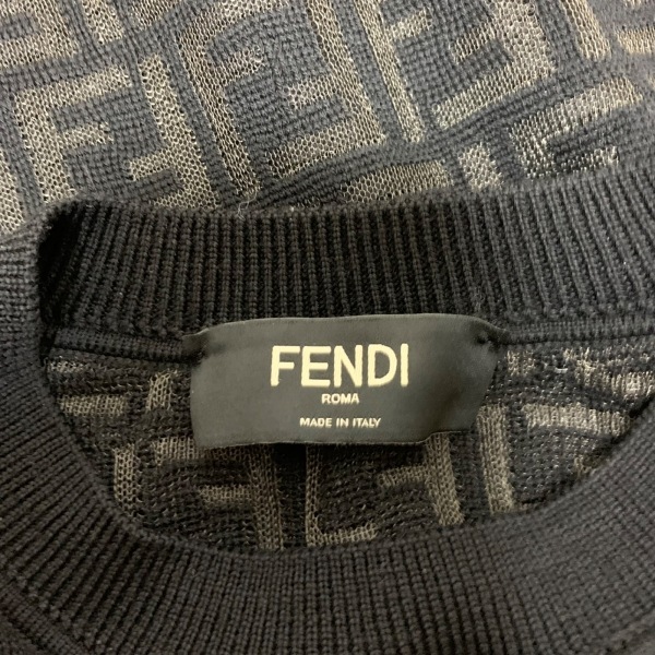  Fendi FENDI свитер с длинным рукавом / вязаный размер 44 S FZY063 чёрный мужской весна * осень предмет / Zucca рисунок / сетка прекрасный товар tops 