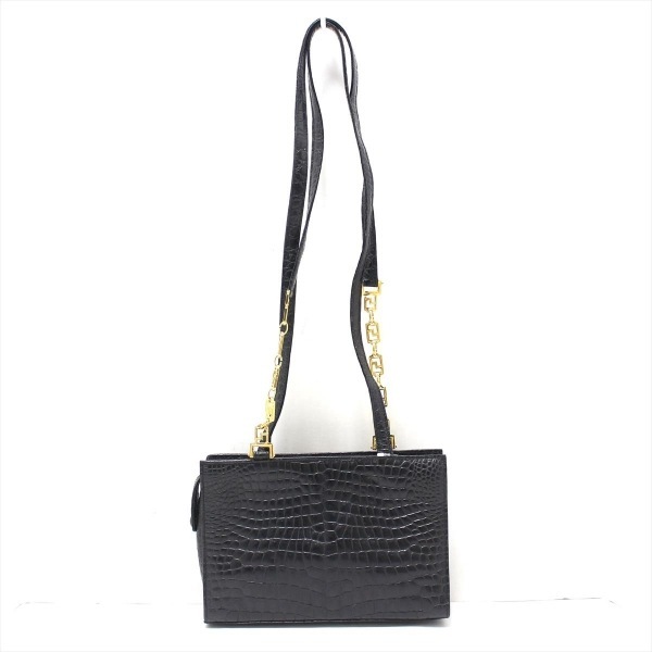  Gianni Versace GIANNIVERSACE shoulder bag - leather × metal material black × Gold type pushed . processing /mete.-sa bag 