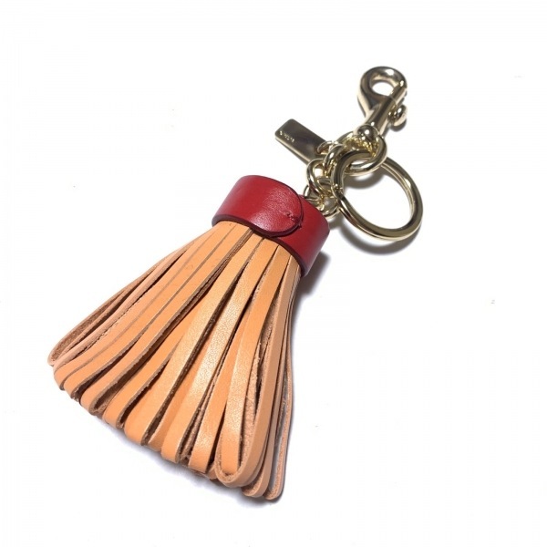  Coach COACH key holder ( charm ) - leather × metal material orange × red × Gold key holder 