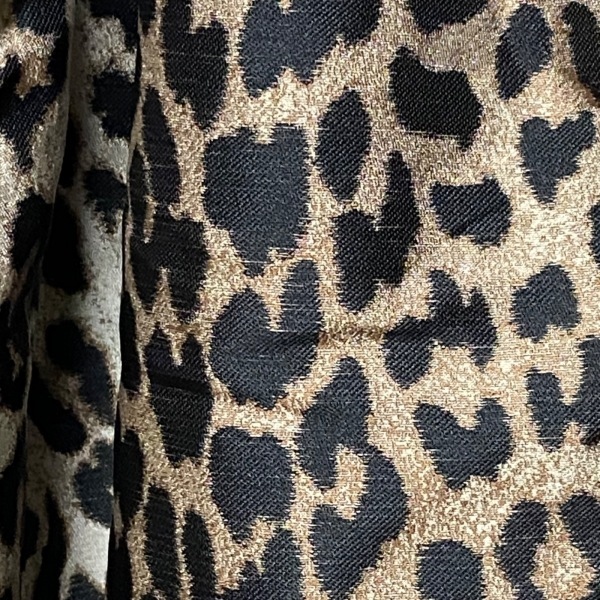 ga knee GANNI size L/XL - black × beige lady's short sleeves / maxi height / leopard print One-piece 