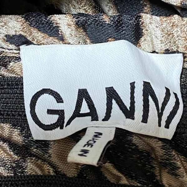 ga knee GANNI size L/XL - black × beige lady's short sleeves / maxi height / leopard print One-piece 