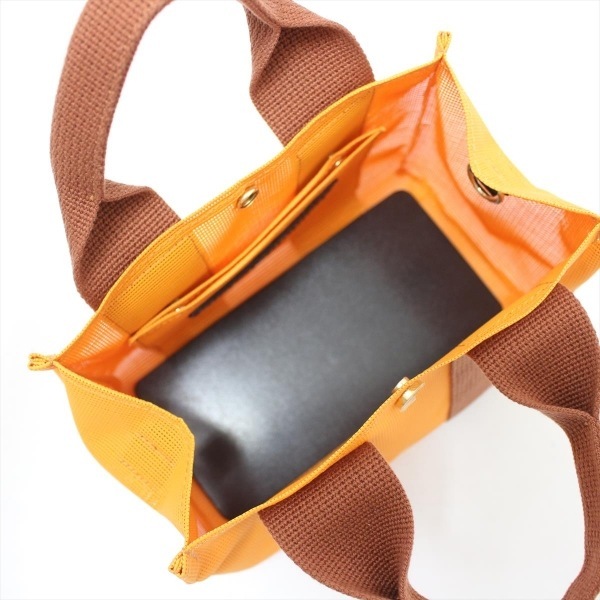 ヴィオラドーロ VIOLAd'ORO トートバッグ - PVC(塩化ビニール)×コットン オレンジ×ダークブラウン ミニバッグ 美品 バッグ_画像7