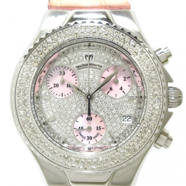 TECHNO MARINE( Technomarine ) wristwatch - boys chronograph / diamond bezel silver × pink 