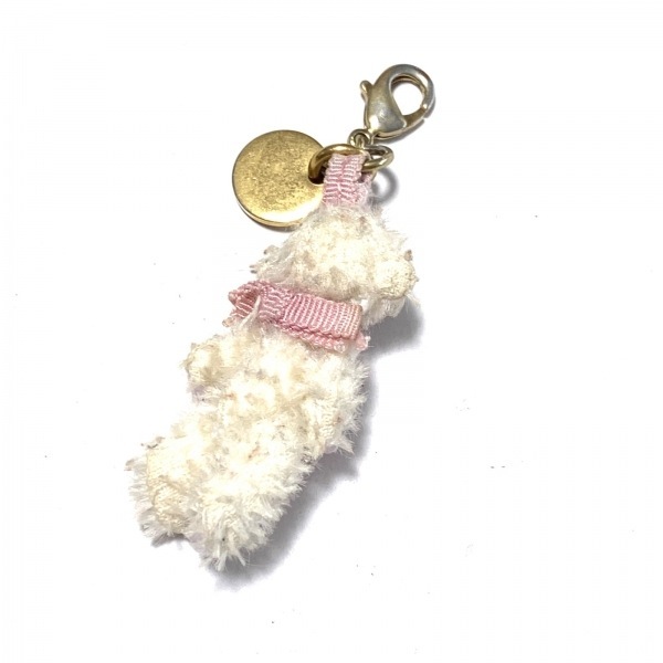  Prada PRADA key holder ( charm ) - chemistry fiber white × light pink rhinestone / beads / monkey key holder 