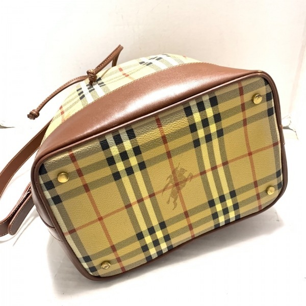 バーバリーロンドン Burberry LONDON ショルダーバッグ - PVC(塩化ビニール)×レザー ベージュ×黒×マルチ チェック柄/巾着型 バッグ_画像4