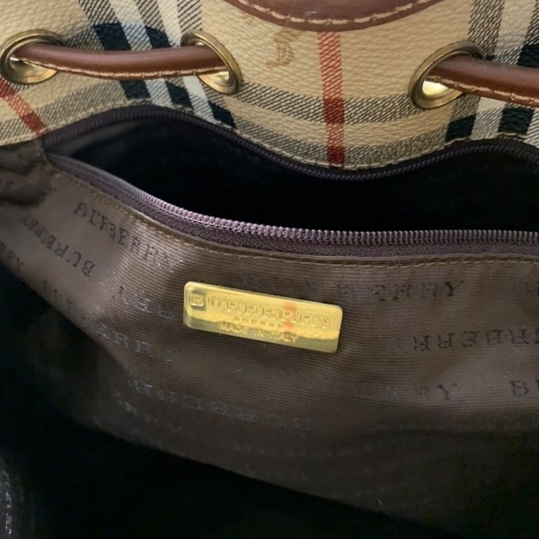 バーバリーロンドン Burberry LONDON ショルダーバッグ - PVC(塩化ビニール)×レザー ベージュ×黒×マルチ チェック柄/巾着型 バッグ_画像8