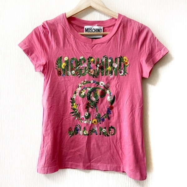 モスキーノ MOSCHINO 半袖Tシャツ サイズI 40 - 綿 ピンク×グリーン×マルチ レディース クルーネック トップス_画像1