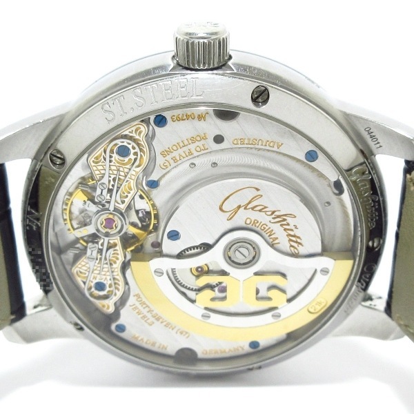 Glashutte ORIGINAL( стакан hyute) наручные часы pano matic luna 90-02-02-02-04 мужской SS/ обратная сторона ske/ moon phase / неоригинальный кожа ремень серебряный 